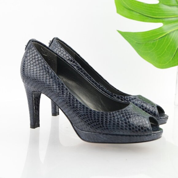 Stuart Weitzman Womens Logo Plainfield Pumps Size 8 Blue Python Heel Dress Shoes - Picture 1 of 12